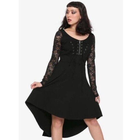 Tripp NYC Daang Goodman Small Black Lace Sleeve Hi Low Corset Front Dress Witchy - Picture 1 of 9